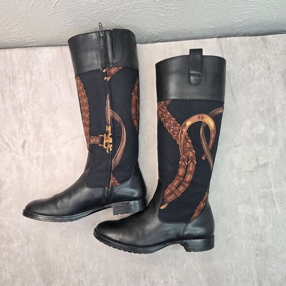 Ralph Lauren Equestrian Boots 5.5 Black Knee High Tall Western Riding Low Heel - Picture 6 of 14